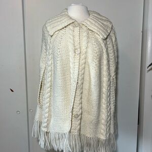 Handmade Cream Knit collared button up Women's Sweater Cape/shawl